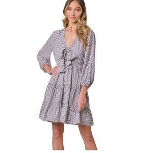 185. Women's Blue Front Tie Print Tier Dress NWT